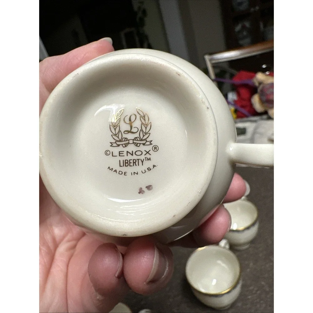 Lenox‎ Liberty Cups Set of 6 Ivory Blue Gold Trim Footed Tea Coffee USA